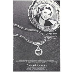 Lauren Bacall Fortunoff Jewelery Silver AD 1980s Vintage Print Ad